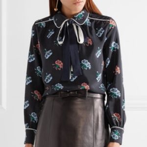 MARKUS LUPFER CARMEN PUSSY-BOW FLORAL SILK BLOUSE